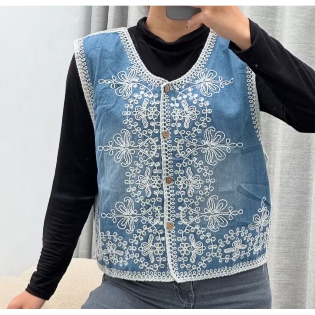 VEST BORDIR DENIM PREMIUM IMPORT