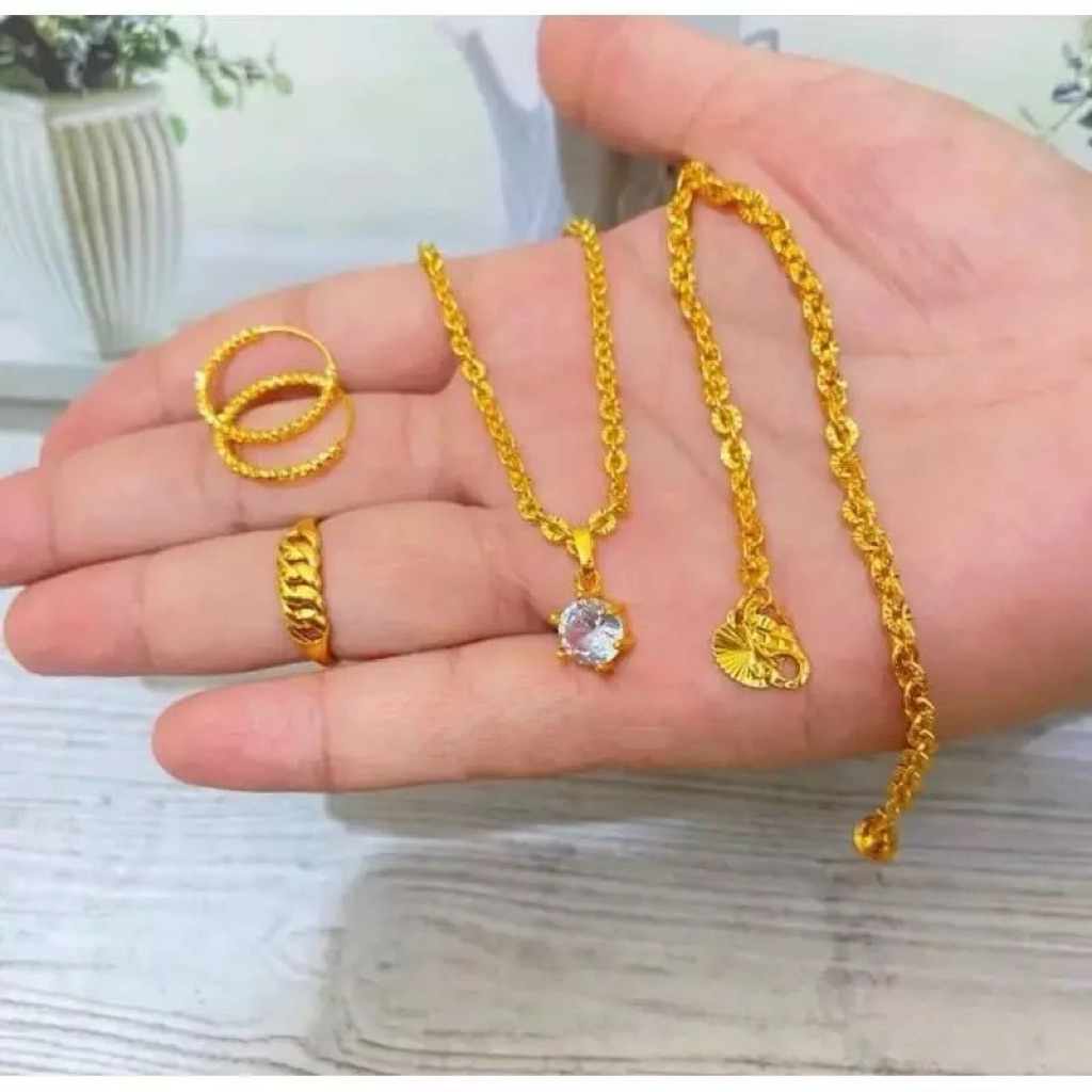 Satu Set Lengkap Perhiasan Wanita Xuping Lapis Emas Warna Kuning Medan Simple Mewah Dan elegant