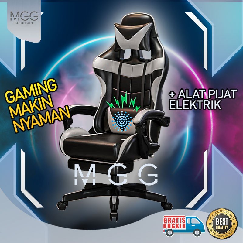MGG Furniture-Kursi Gaming & Kerja Multifungsi|PU Premium| Roda Besi Kokoh|KursiE-Sports Pijat