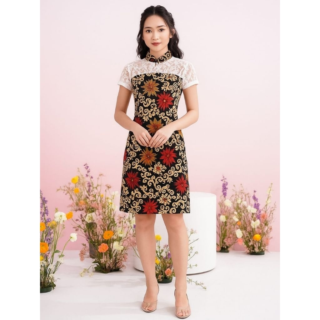 Dress Bodycon Brokat Batik Merlyn Gaun Pesta Remaja Baju Outfit Natal Dan Kondangan Rx