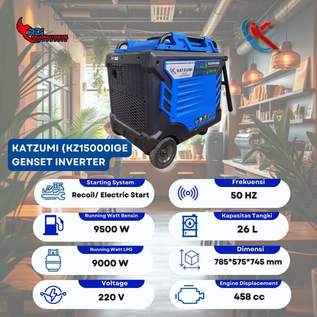Genset Katźumi Inverter KZ15000IGE Bensin dan Gas LPG