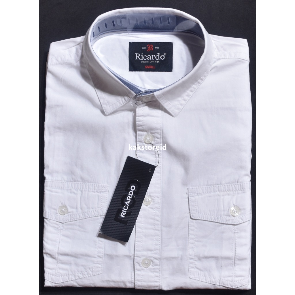 Kemeja Pria RICARDO Lengan Pendek Putih Polos Saku Depan KRD 19 #Kemeja Murah