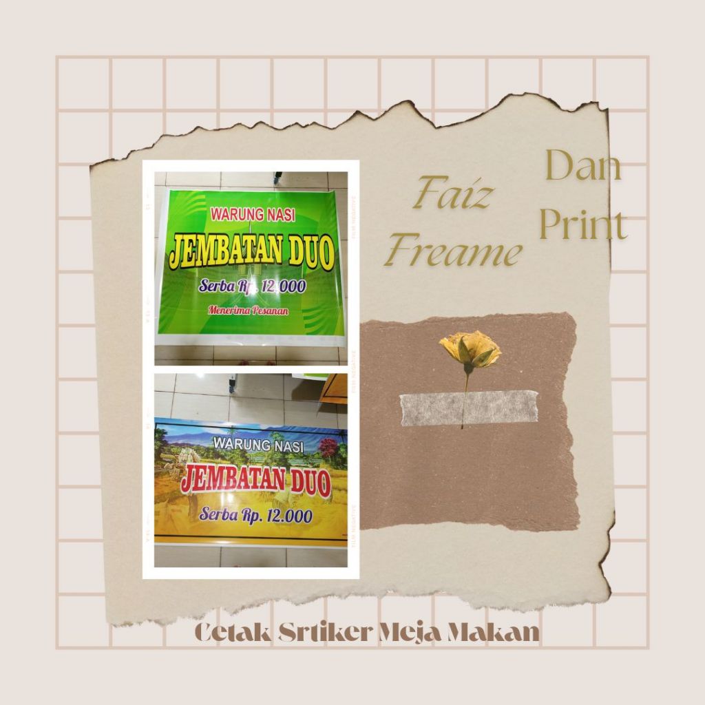 Faiz Frame Stiker Meja Rumah Makan Laminasi 60 cm x 150 cm Cetak Srtiker Meja Makan