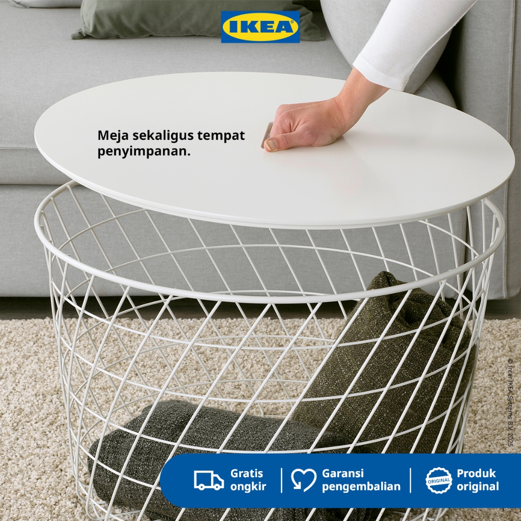 IKEA KVISTBRO Meja Penyimpanan Samping Sofa Putih Minimalis 61cm