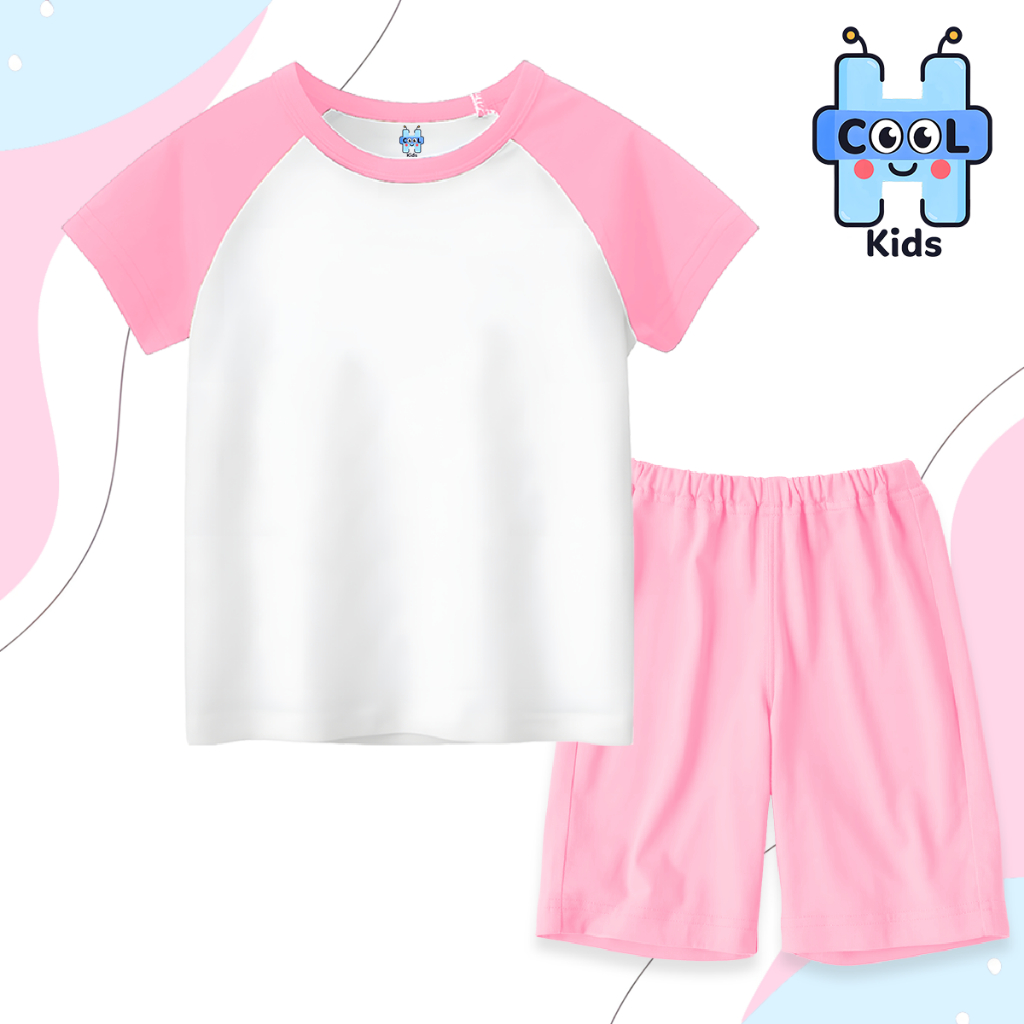 Setelan Kaos Raglan Polos Anak Lengan Pendek Laki-laki Perempuan