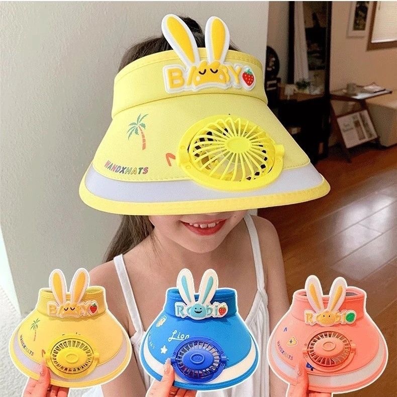 Topi Musim Panas Anak-Anak Anti UV Kipas USB