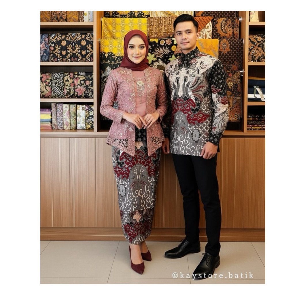 kaystore batik - Kemeja Batik dan Rok Span Couple Warna Maroon