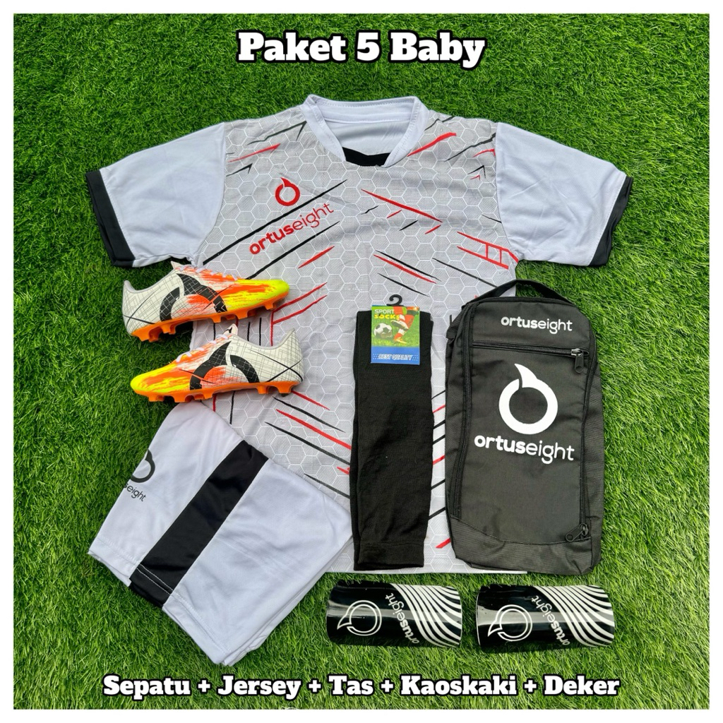 Paket Komplit 5 Item Sepatu Sepak Bola Anak TK/SD Laki-Laki Perempuan Size 28 29 30 31 32 Paket Leng