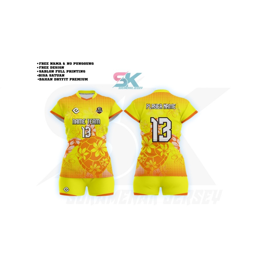 JERSEY VOLLEY VOLI WANITA NEW MODEL FULLPRINTING GRATIS COSTUME NAMA,NOMOR,LOGO,SPONSOR SUKA SUKA | 