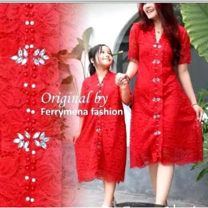 Midi Dress Vania Brokat Mix Payet Jumbo Ld 96-130cm Dress Paskah Natal Dan Tahun Baru