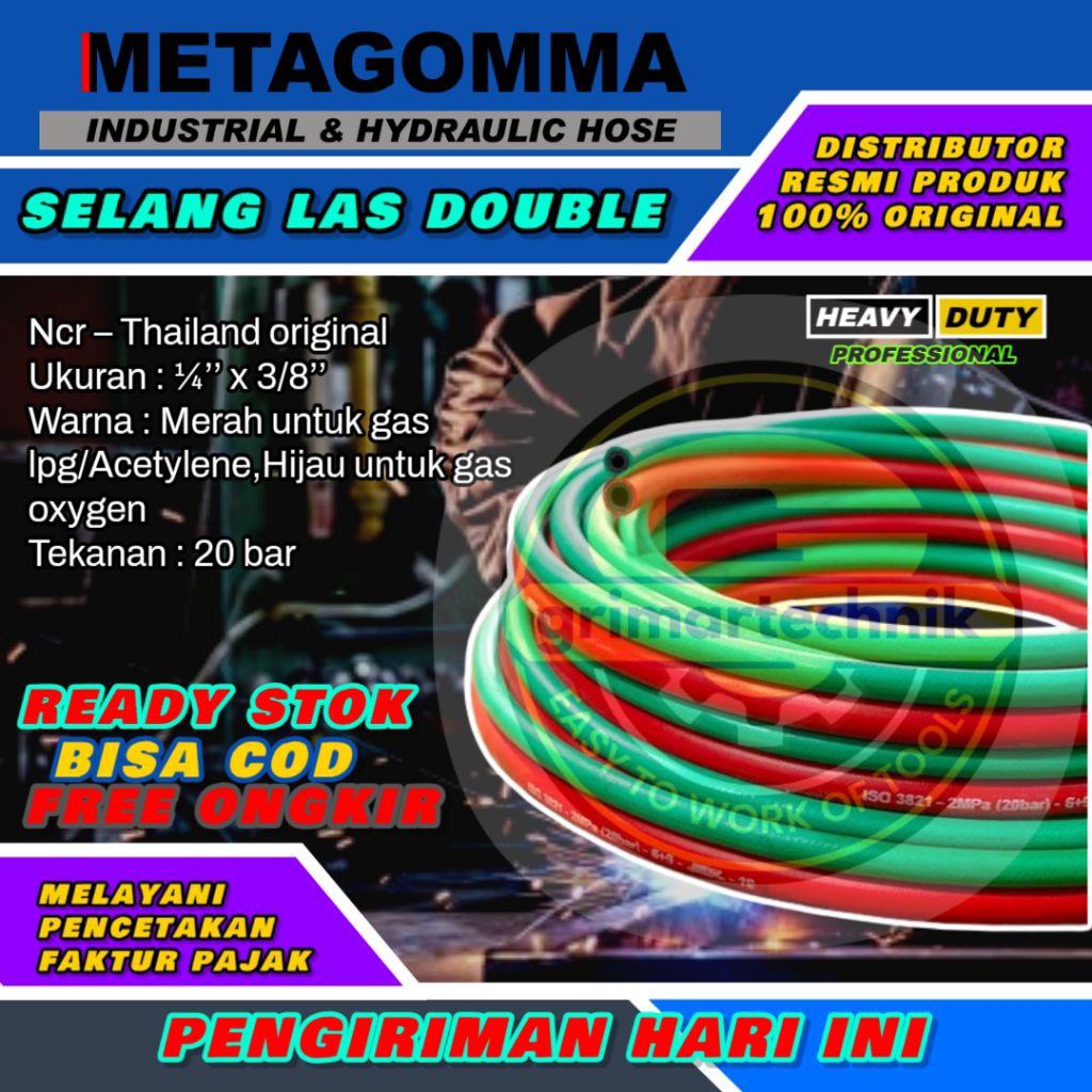 SELANG BLENDER LAS NCR 1/4” + 3/8“ TWIN LINE WELDING HOSE OXY + ACE