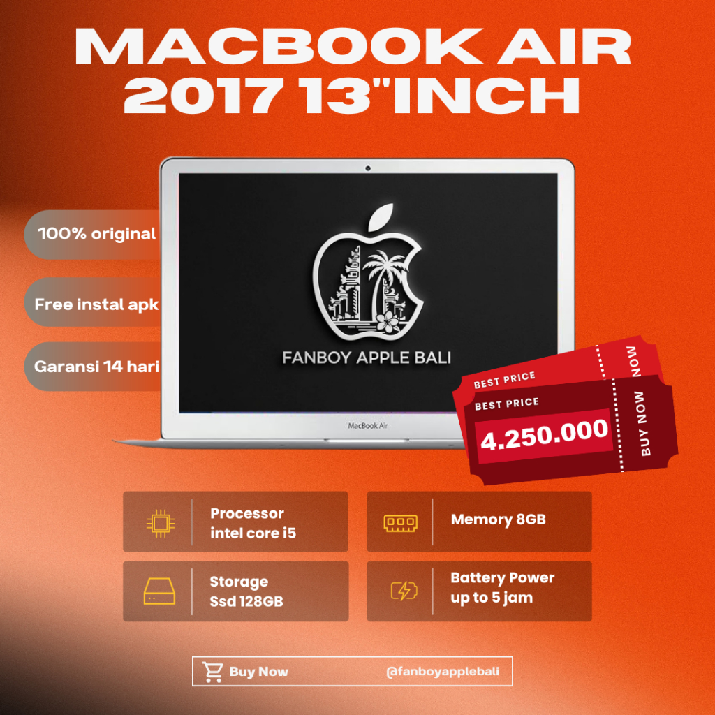 MacBook Air 2017 | 13"inch | Ram 8GB | Ssd 128GB | Processor intel core i5 | Second Original