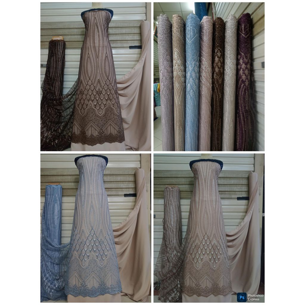 kain Tille Azizah premium tulle Korea Payet stone tempel bahan bresmeid wisuda kebaya bordir terbaru