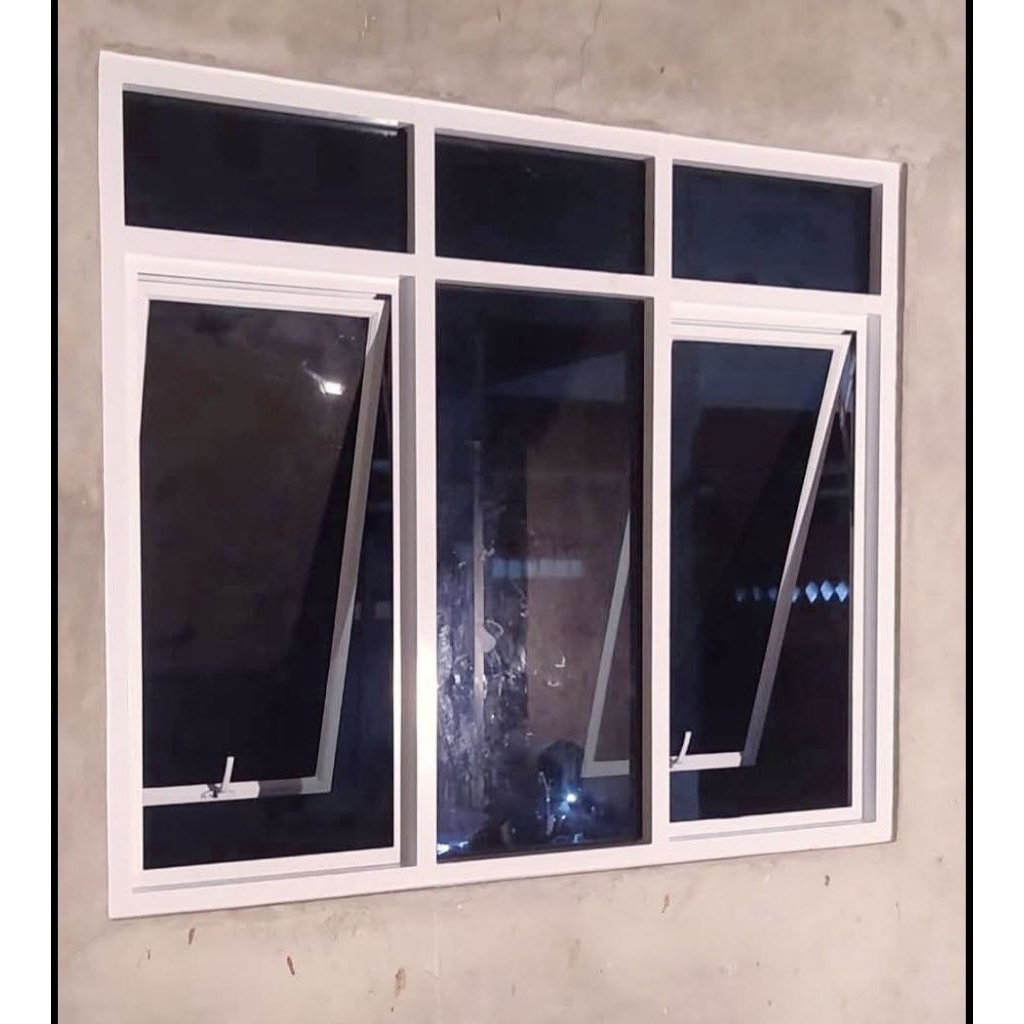 kusen jendela jungkit aluminium dan kaca mati kiri kanan