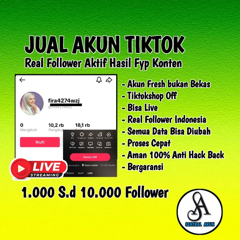 Akun tiktok fyp murah follower Indonesia aktif Hasil Fyp konten bisa live