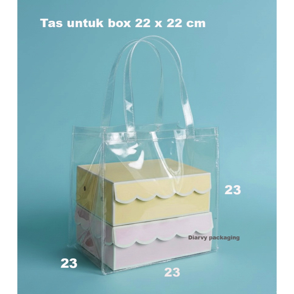 TAS MIKA BENING uk 23x23 untuk nasi kotak | Tas hampers kue | Tas ultah transparan