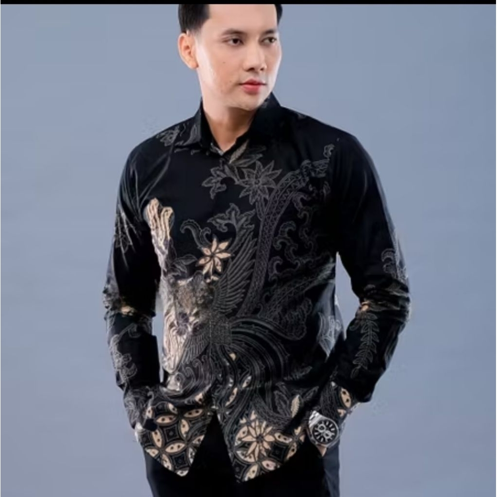 parang seling hitam hitam Kemeja Batik Pria Lengan Panjang Batik Slim fit Pria Lengan Panjang Kemeja