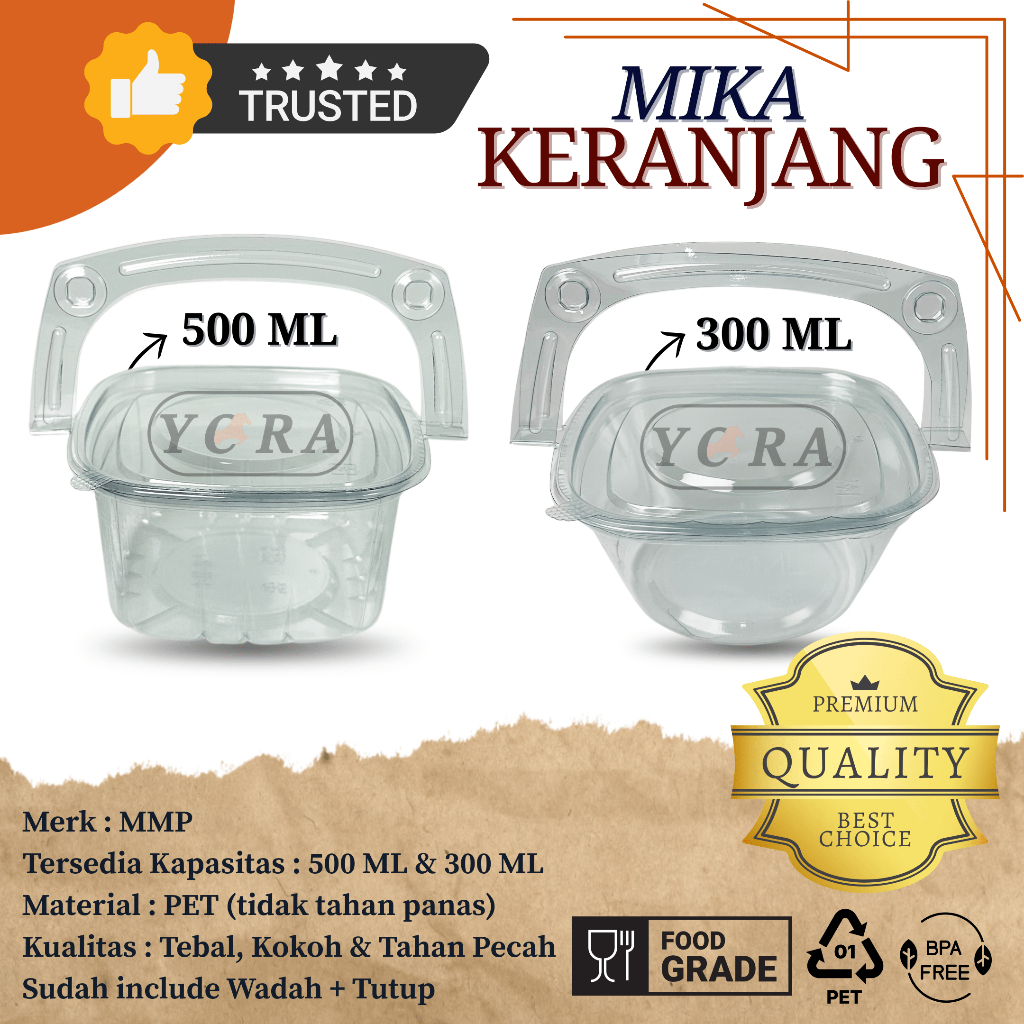 PAKET MIKA KRANJANG 500 ML 300 ML + TUTUP / KERANJANG / MIKA KUE / BOX NASI KUNING / MIKA TENTENG AD