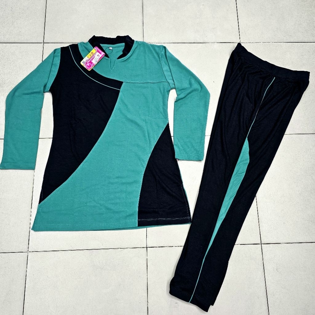 SETELAN OLAHRAGA MUSLIM WANITA / BAJU TUNIK BAHAN GLOOK BABY TERRY KARET HIJAU TOSCA 1231