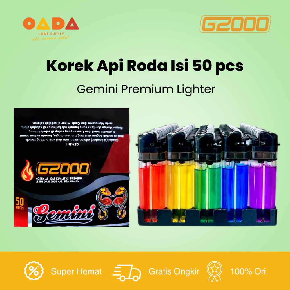 (Isi 50 Pcs) G2000 Korek Api Bara Gemini Cobra 1 Box Mancis SNI Lighter Kualitas Premium