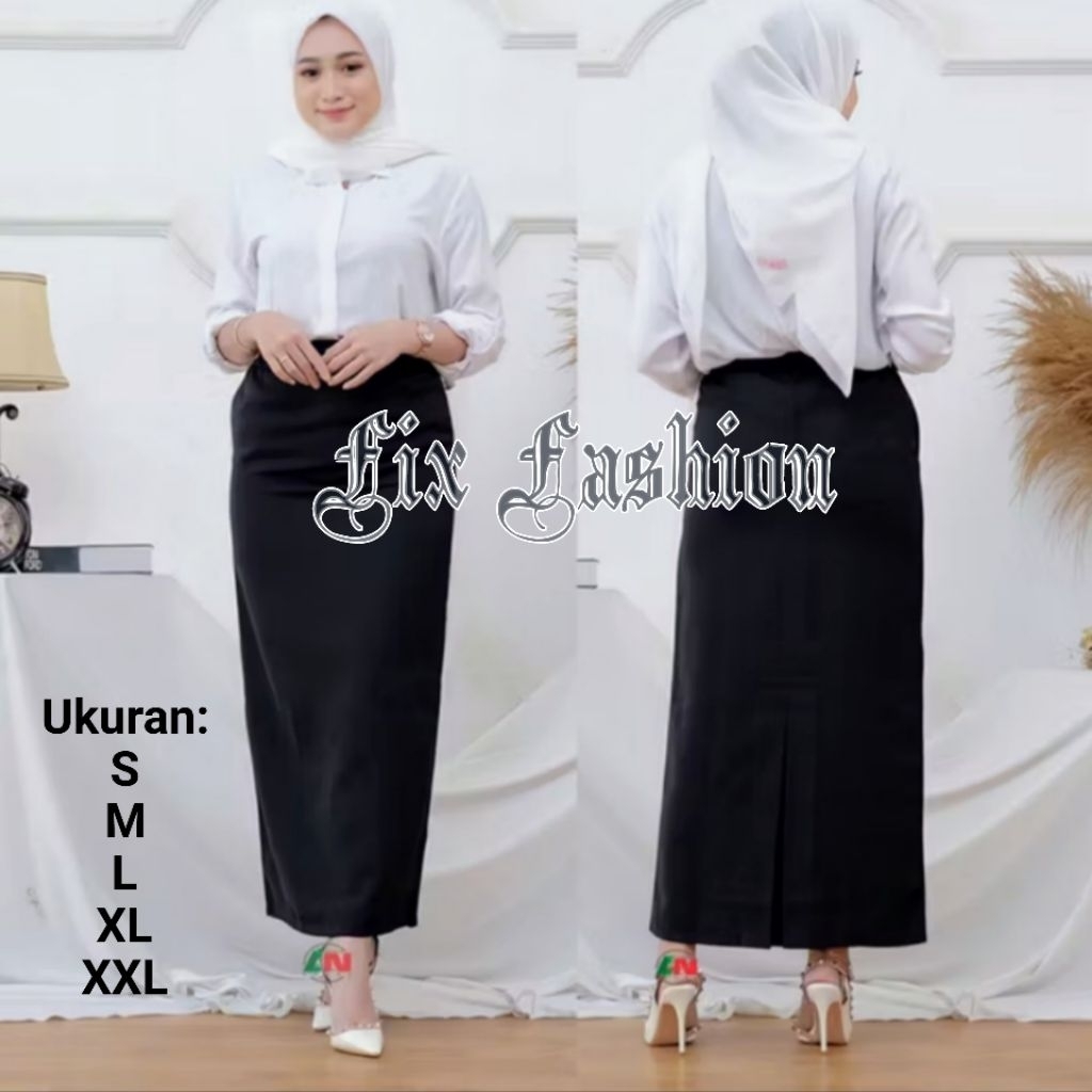 ROK SPAN KERJA DAN SEKOLAH WARNA HITAM / ROK SPAN PANJANG WARNA HITAM BELAH BELAKANG