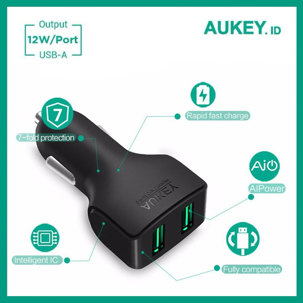 charger mobil aukey / Aukey Car Charger 24W dual port / cas mobil dual ports aukey cc-s3