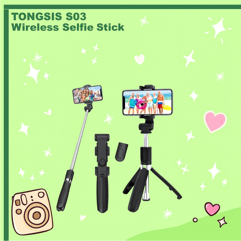 tongkat selfie tongsis tripod tripot hp handphone berdiri wireless selfie stick portable S03 stand h