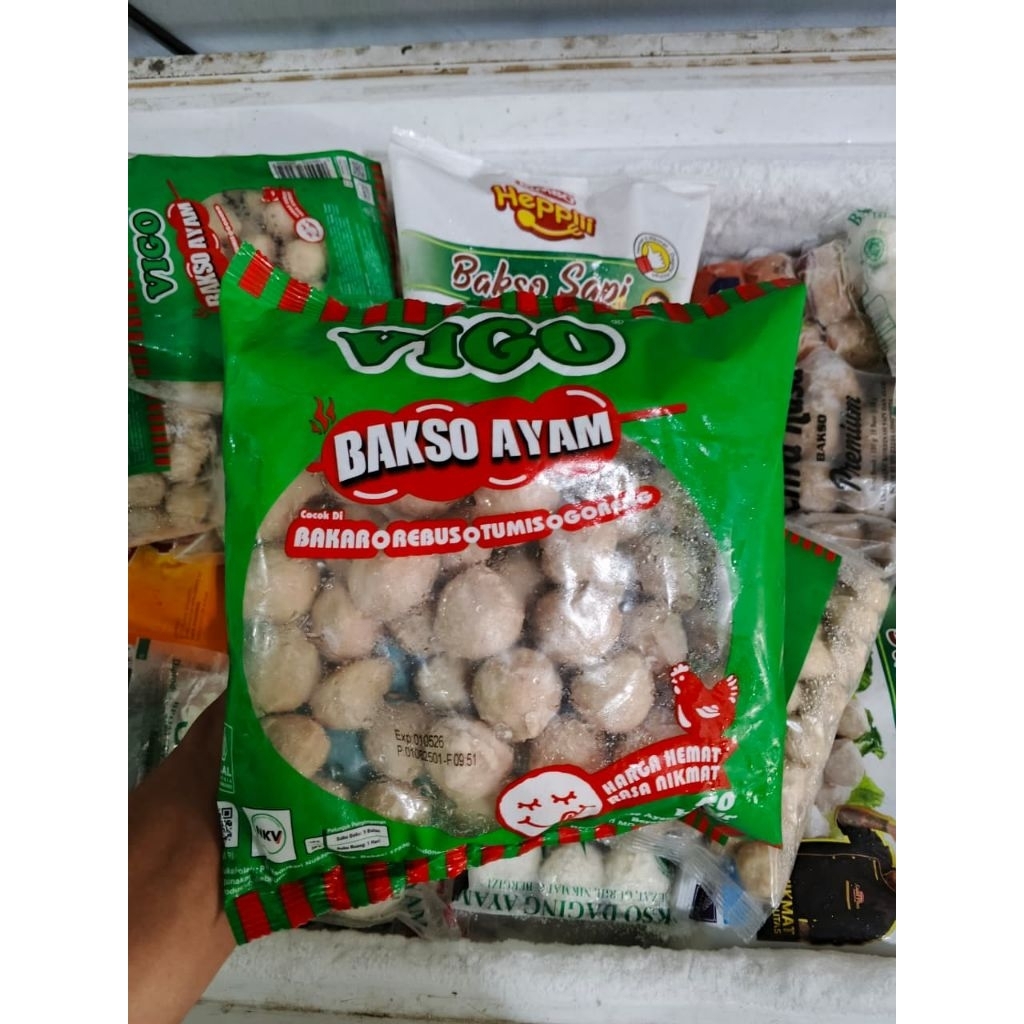 Vigo Bakso Ayam Isi 50 Butir | Bakso Frozen Food Bisa Bakar, Rebus, Tumis & Goreng