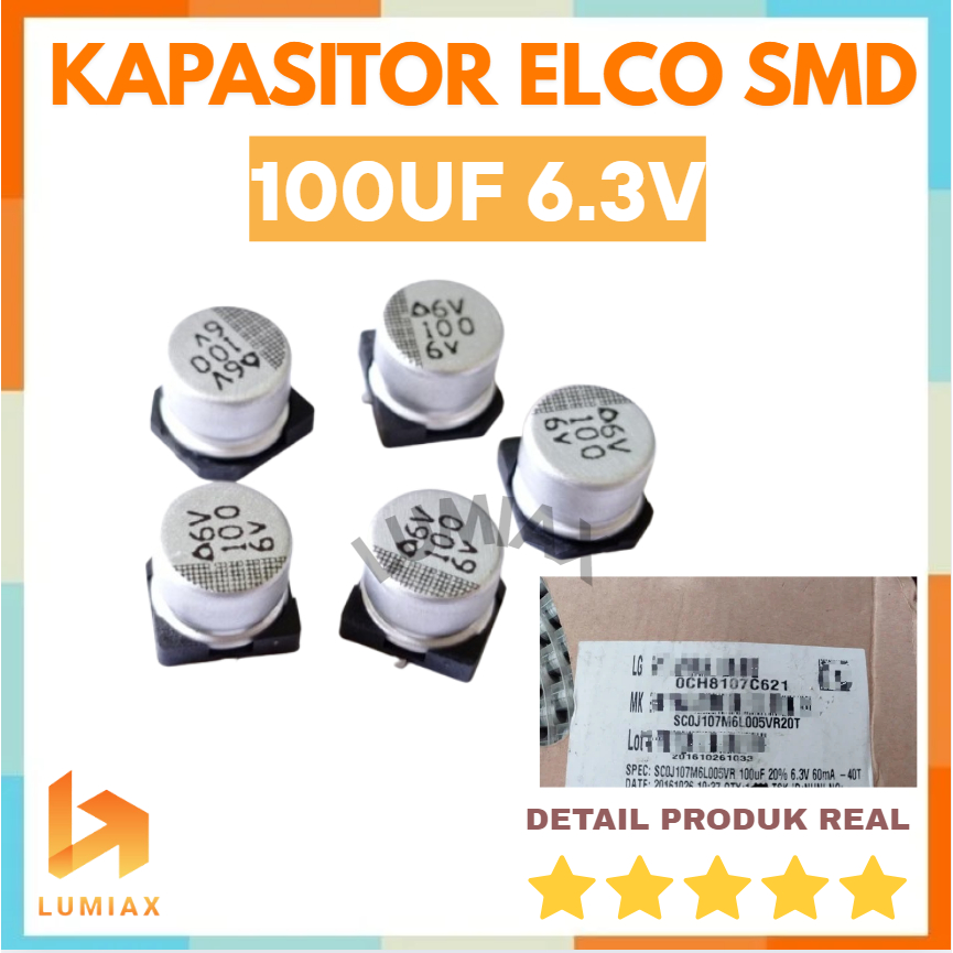 Elco SMD 100uF 100 uF 6.3V 6,3V 6.3 6,3 V 100UF 100mikrofarad