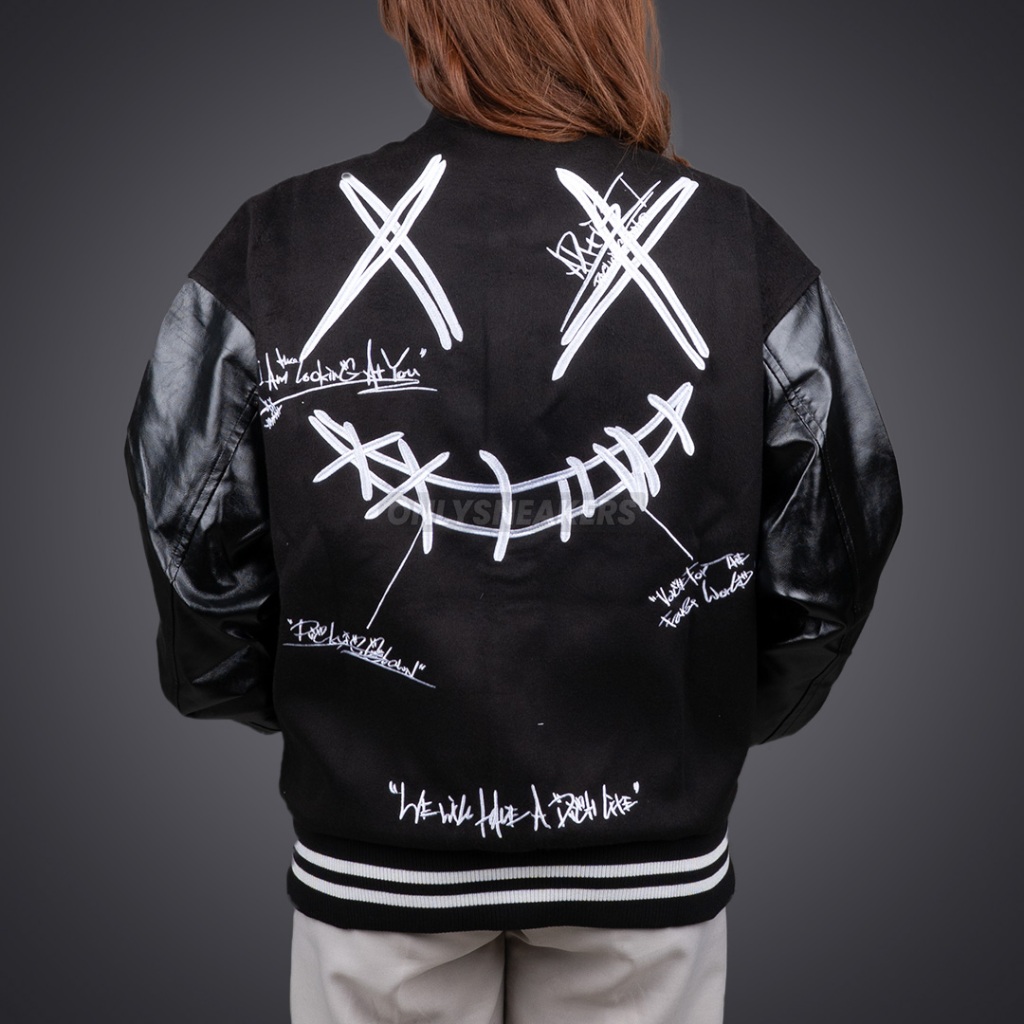 RICKY IS CLOWN DECONSTRUCTED VARSITY BLACK JACKET