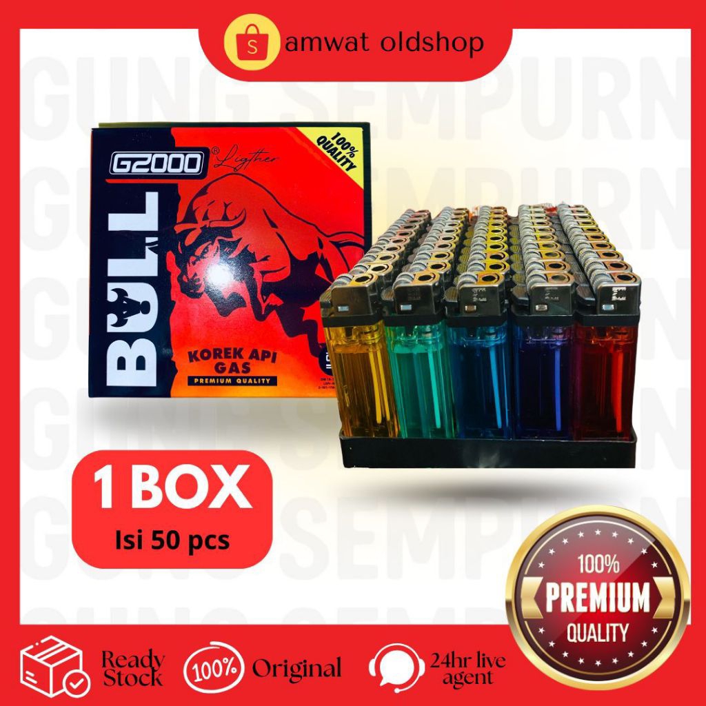 Bull korek api gas G2000 isi 50 pcs bonus dudukan