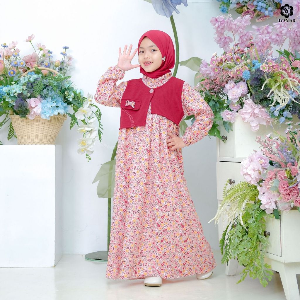 Ivaniar | Clarissa Dress | Korean Dress | Gamis Motif Bunga Anak Perempuan 1-12 tahun