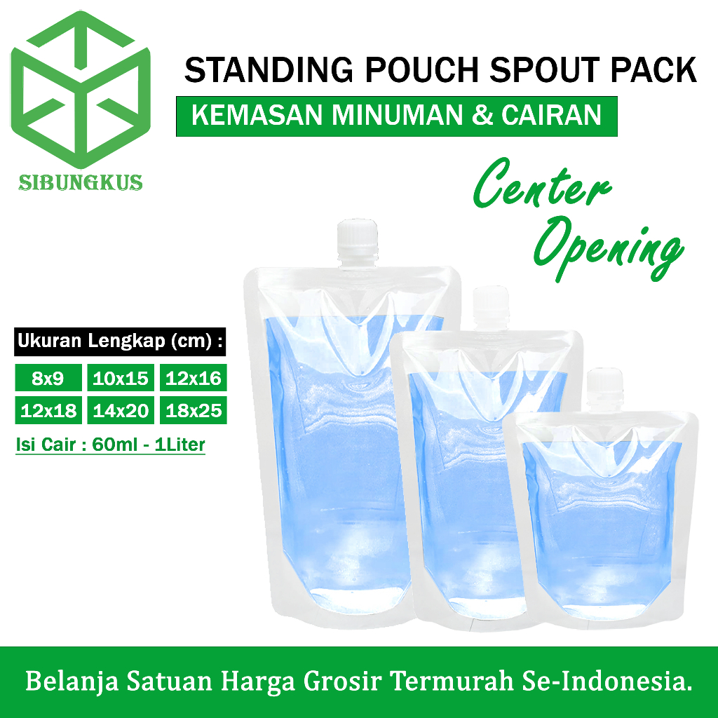 Standing Pouch Spout Plastik Kemasan Minuman Cairan 50ml 100ml 150ml 200ml 250ml 300ml 500ml 1 Liter