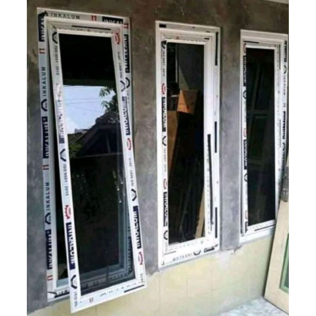 satu set kusen+jendela alumunium 3 in ukuran L 60.T 100. gratis Peking kayu