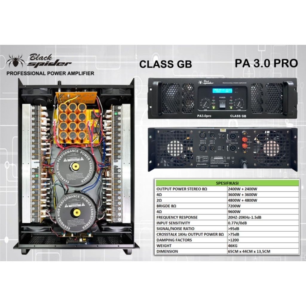 POWER BLACK SPIDER PA3.0PRO PROFESSIONAL POWER AMPLIFIER  BLACKSPIDER PA3.0 PRO CLASS GB