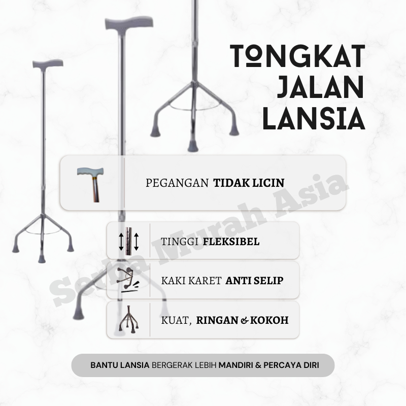 Tongkat Jalan Stainless Kaki 3/Tongkat Jalan Orang Tua/Tongkat Jalan dengan Ring