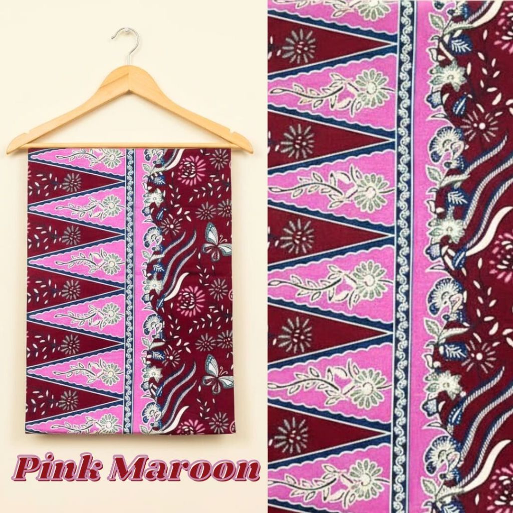 Kain Sarung Batik Tumpal Sogan Pink Maroon/Bahan Batik Tumpal/Sarung Tumpal