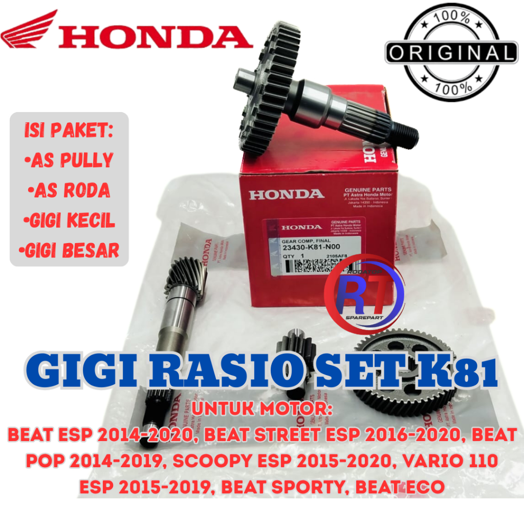 ORIGINAL GIGI RASIO K81 HONDA UNTUK MOTOR SCOOPY ESP 2015-2020 VARIO 110 ESP 2015-2019 BEAT SPORTY//