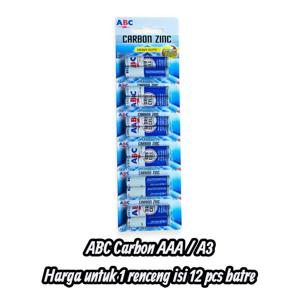 ( HARGA PER RENCENG 12 PCS BATRE ) baterai ABC AAA / A3 CARBON battery remot tv batere remot AC