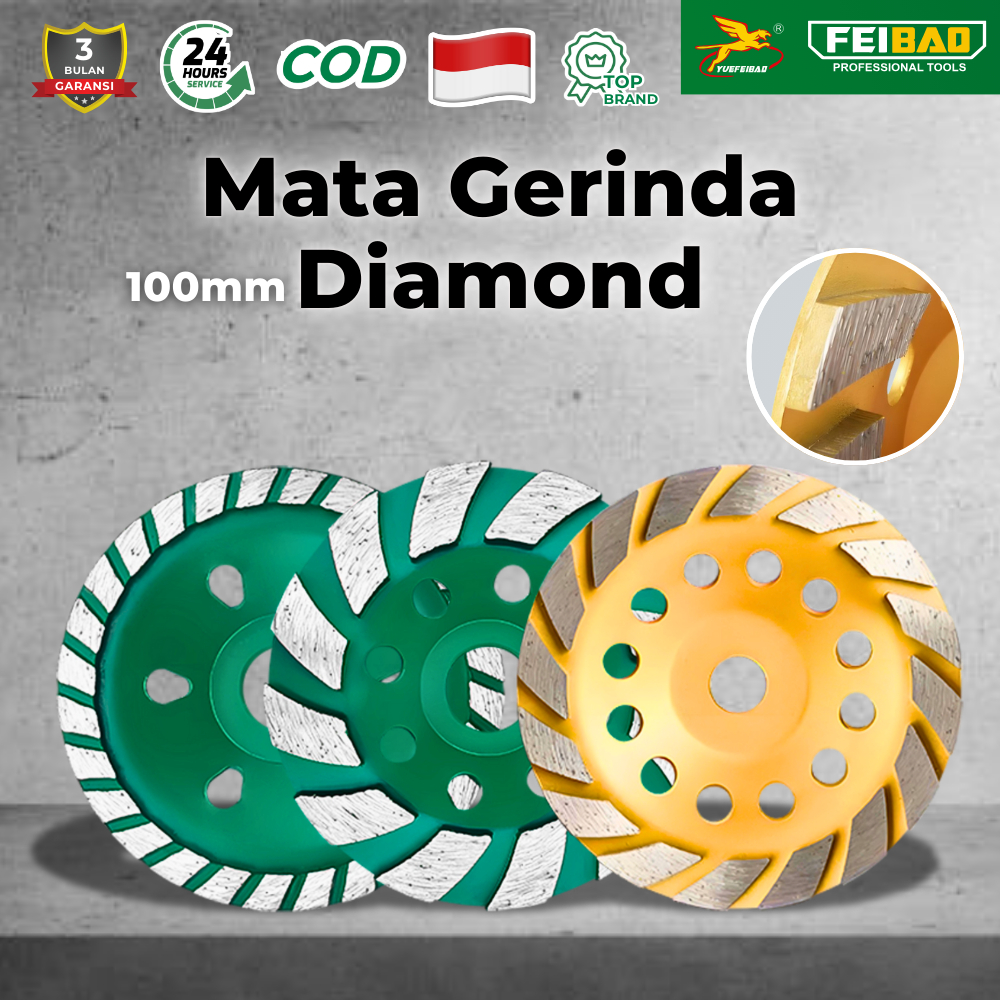 FEIBAO Mata Gerinda Diamond 100mm Alat Potong dan Amplas Granit Marmer Beton Kuat Awet untuk Gerinda
