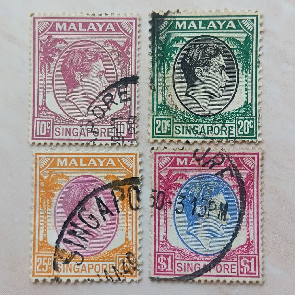 Perangko Prangko Kuno Malaya Singapore 4 Pcs King George VI 1948-1952 - YN2791