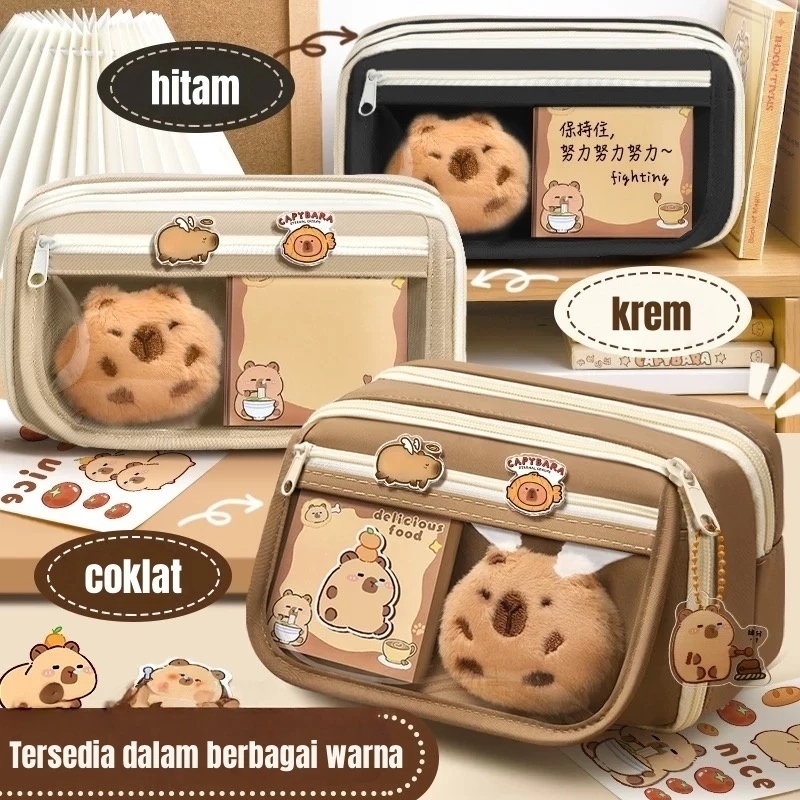 Tas Pensil Korea Jumbo Aesthetic - Kotak Alat Tulis Besar dengan Banyak Sekat, Desain Pastel yang In