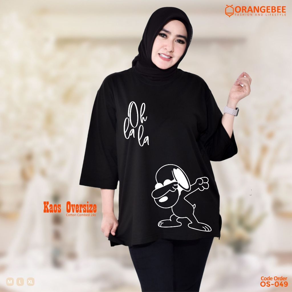 Kaos Oversize Wanita/Kaos Wanita/kaos cewek/Oversize/OrangeBee/Hitam-Doge