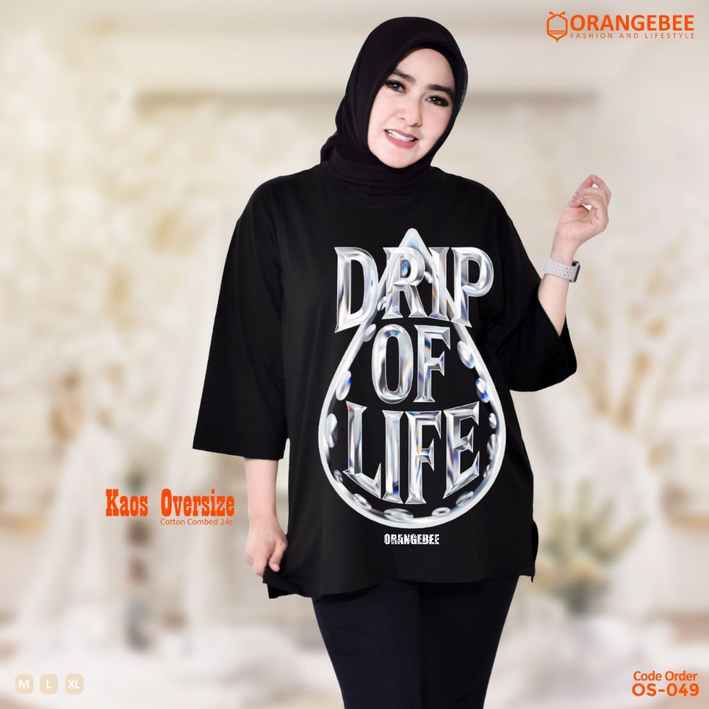 Kaos Oversize Wanita/Kaos Wanita/kaos cewek/Oversize/OrangeBee/Hitam-DripOfLife
