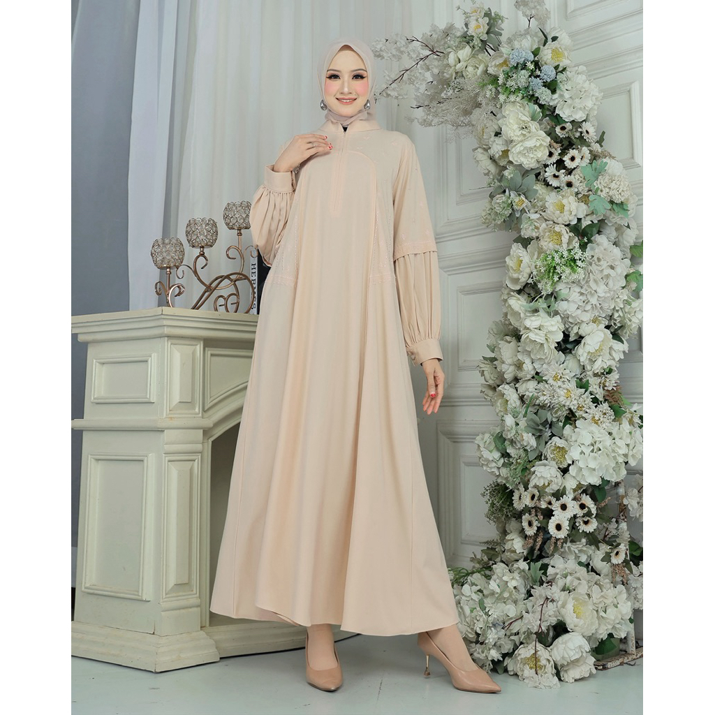Gamis Jasmin bordir mewah dan elegan polos