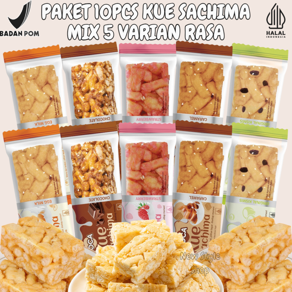 Paket 10pcs Foca Kue Sachima- Kue Manis Lembut, Legit, Cemilan Sachima 5 Varian Rasa ( Egg Milk, Car