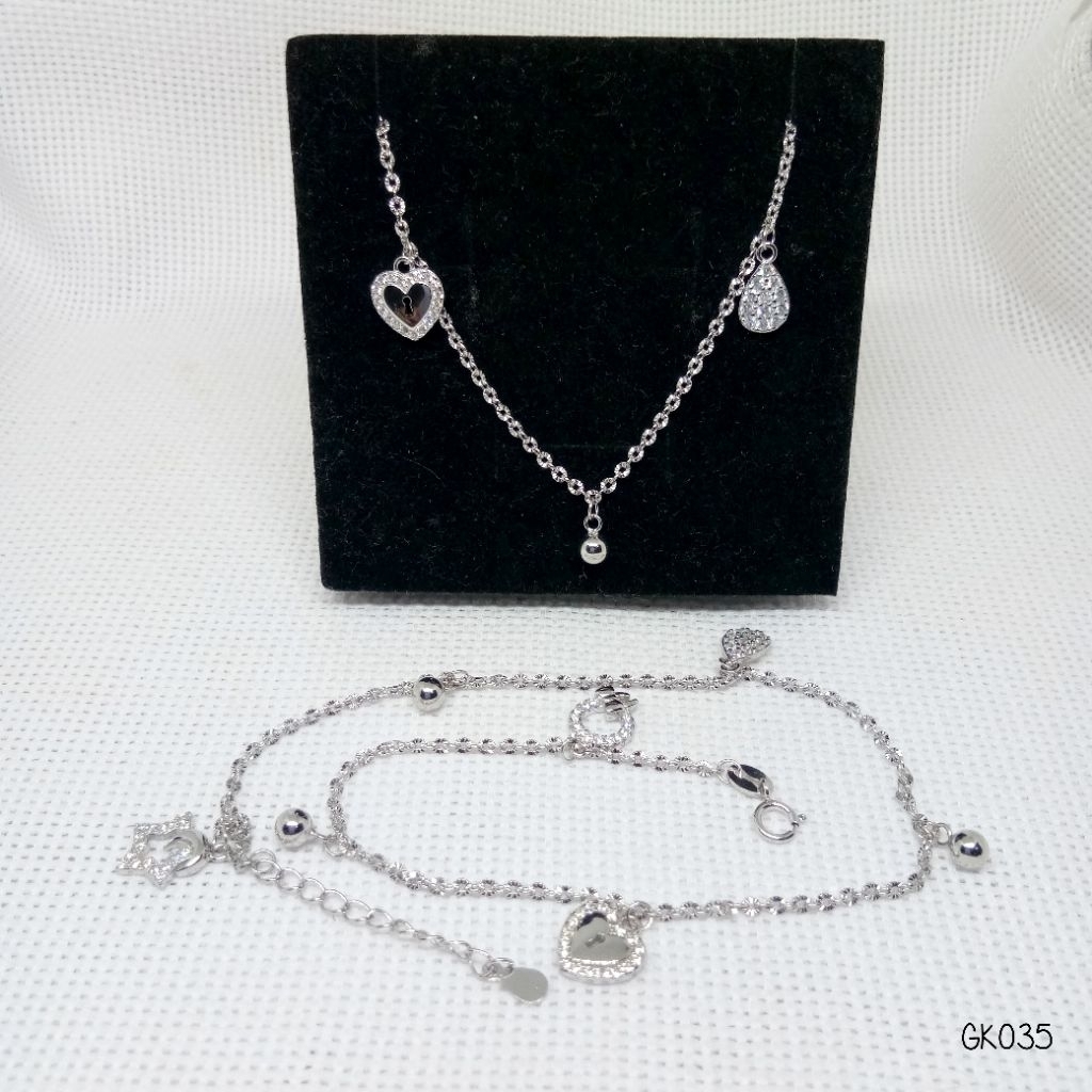 Gelang Kaki Dewasa Rantai Nori Ukir Bola Mata Air Snowflake Perak Asli 925 Lapis Mas Putih - GK035 A