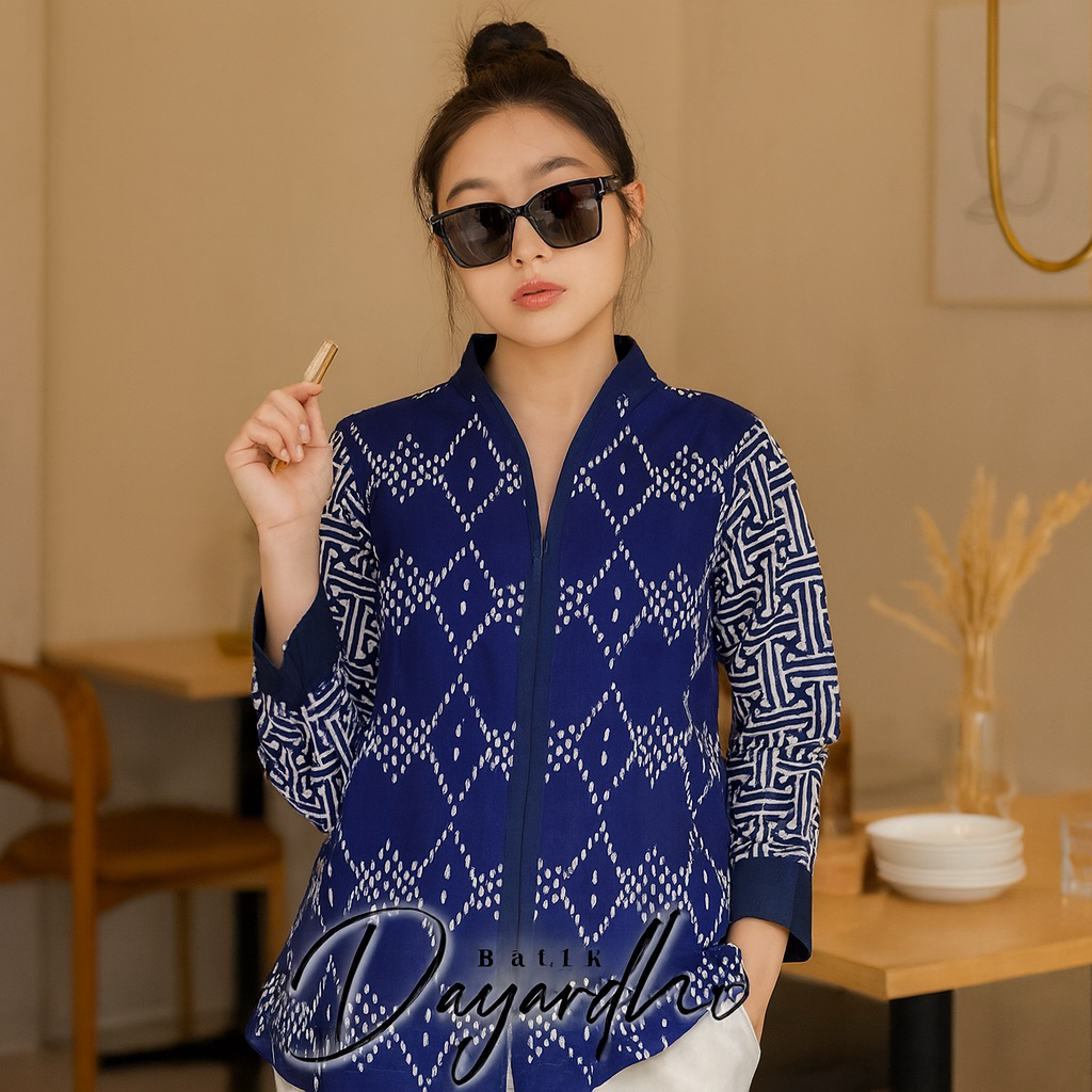 Atasan batik wanita navy - batik dayardhi - pagar ketupat navy