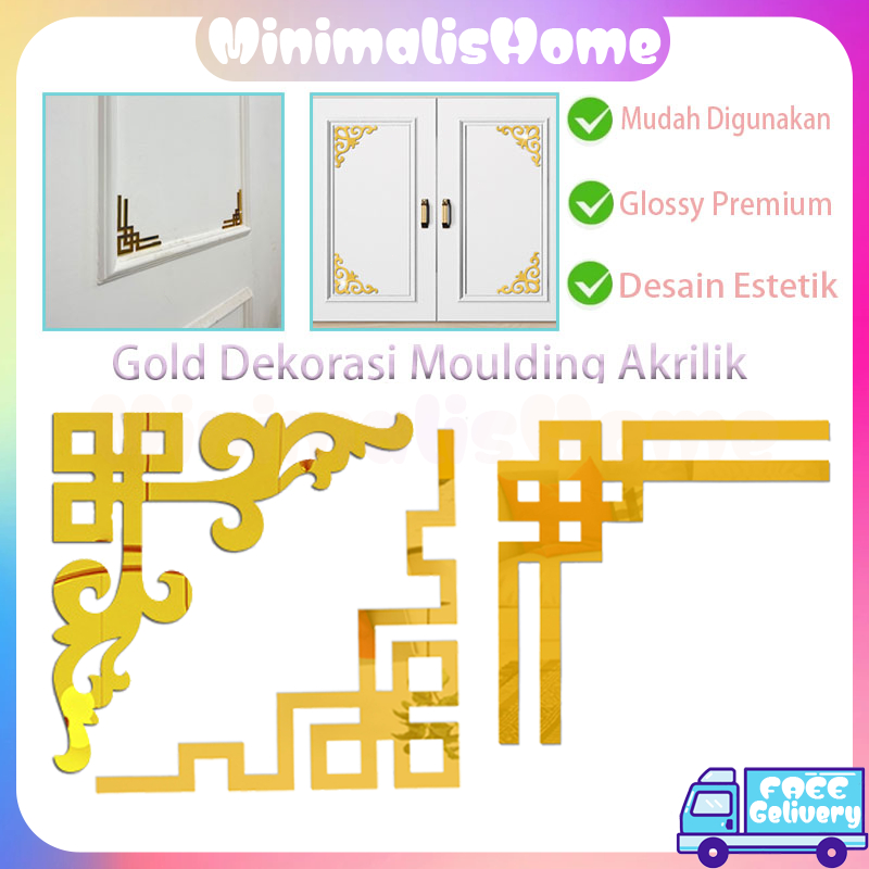 Mega Decoration List Gold Dekorasi Moulding Akrilik Gold Miror/Moulding Akrilik Dekorasi Dinding Wal
