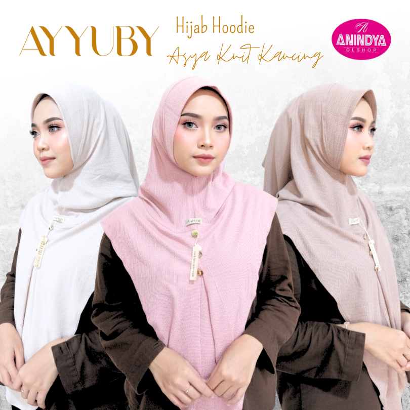 Anindya Olshop - Hijab Instan Asya Knit Hoodie Kancing Ayyuby Jilbab Intans Knit Premium Dailly